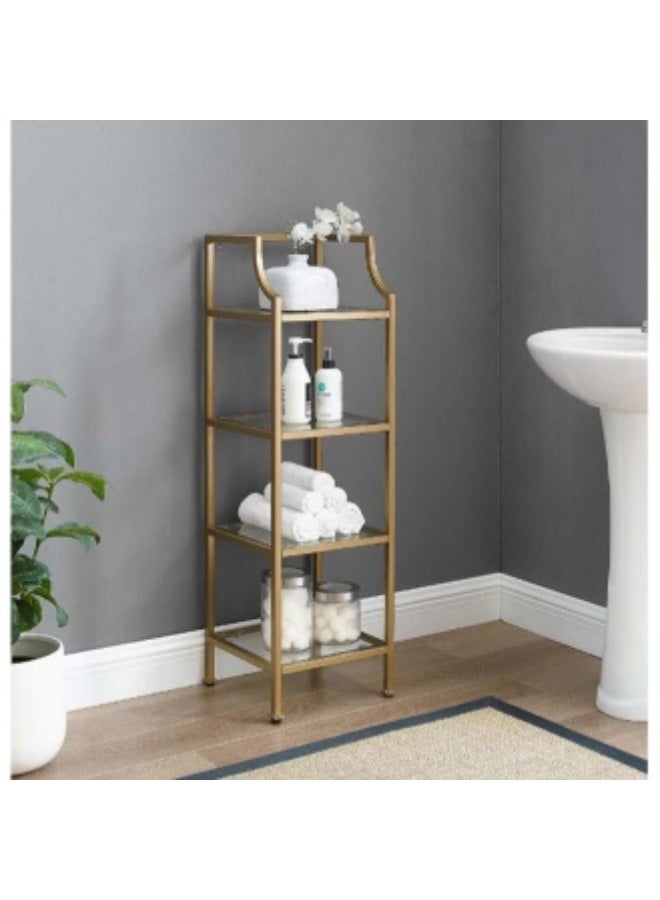 Bathroom storage unit 120×40×40 cm - Gold - Material: Steel and glass - Finish type: - Steel thickness (cm): 2 - Paint thickness (cm): 1.5 - Electrostatic, rust and moisture resistant - Number of parts (assembled): 5 - Internal components: 4 shelves